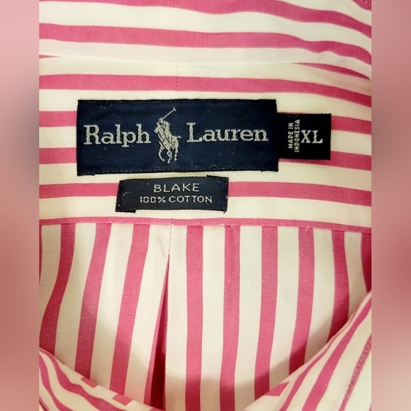 *Sold* Ralph Lauren Polo Men's Pink White Striped Dress Shirt Long Sleeve Sz: XL - Picture 6 of 12